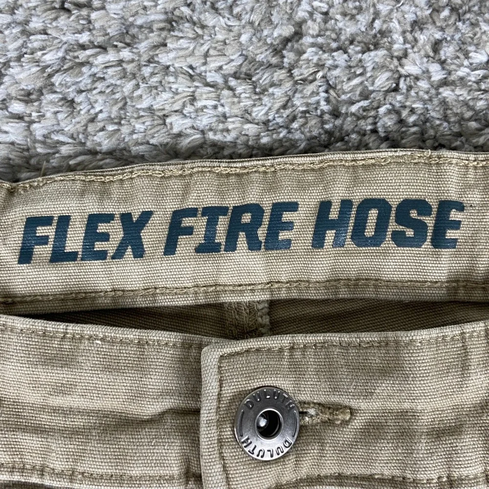 Duluth Flex Fire Hose Pants Mens 37x30 Tan Relaxed Fit Utility Workwear Cargo